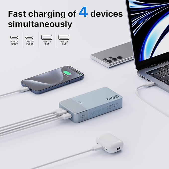 JUOVI 65W Portable Charger for Laptop Power Bank 20000mAh | USB C Laptop Power Bank Fast Charging Battery Pack for Laptop MacBook Dell XPS iPhone 17/16/15/14 Series Samsung and More - Image 6