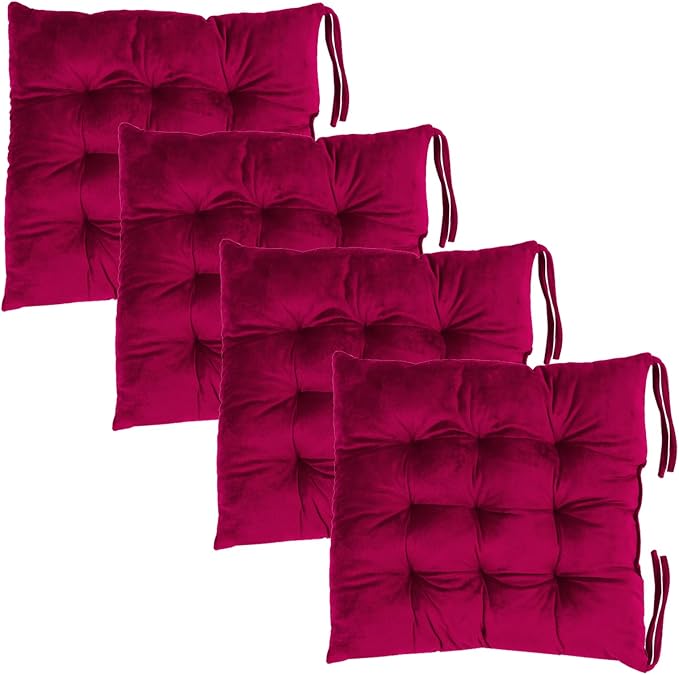 Set of 4 Chair Cushions for Dining Chairs with Ties, Indoor Non-Slip Kitchen Chair Pad and Dining Room Seat Cushion Mat for Office Living Room Outdoor 15.5" - Burgundy by MissSoul