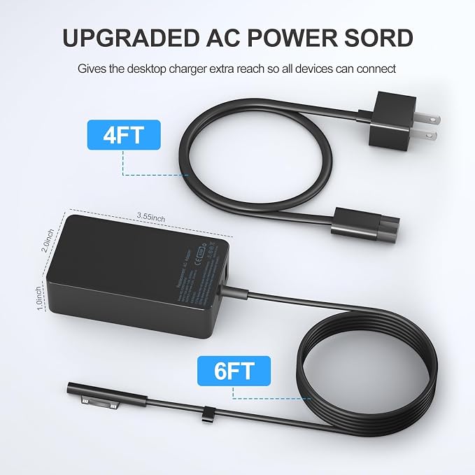 65W Surface Pro Laptop Charger-for Microsoft Surface Pro Charger Windows Surface Laptop 7,6,5,4,3,2,for Microsoft Surface Pro10,9,8,7+,7,6,5,4,3,X,Surface Book3,2,1,Surface Go Tablet,Support 44W,10FT - Image 5