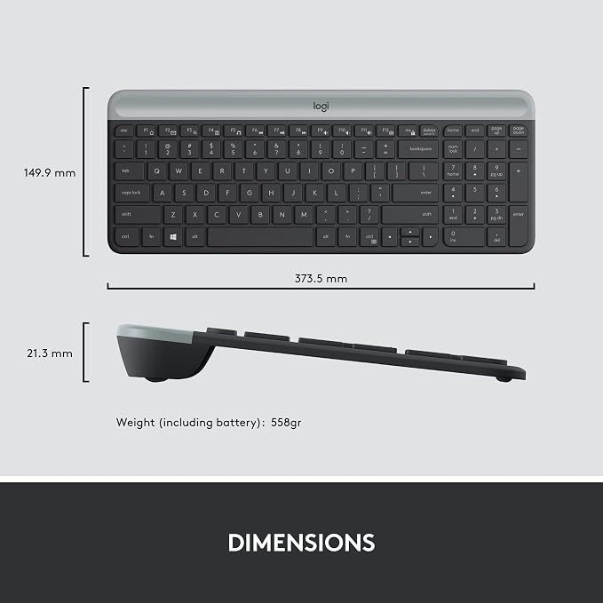Logitech MK470 Slim Compact Wireless Keyboard and Mouse Combo - Graphite | Compact low-profile quiet keyboard with number pad, slim ambidextrous quiet mouse with 3 non-customizable buttons, Windows PC - Image 9