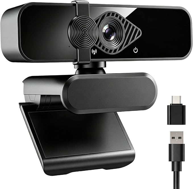 4K Webcam with USB C Adapter Privacy Cover Microphone for PC Mac Laptop | 4K UHD for Zoom/Teams. Privacy shutter, 1-sec close. Noise-canceling mic. USB-C/USB-A plug & play. Works with PC/Mac/ apps. by DobuhontNeonSign