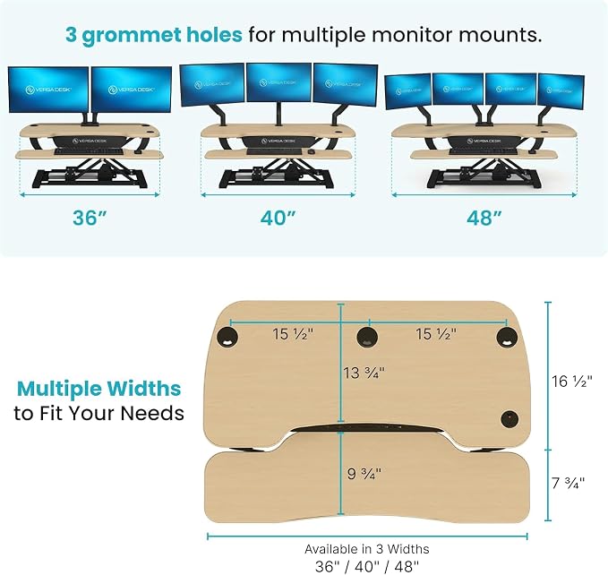 PowerPro 40 Inch Electric Standing Desk Converter – Push-Button Height Adjustable Sit to Stand Desk Riser for Triple Monitors & Laptop – Motorized Desktop Workstation with Wide Keyboard Tray - Image 6