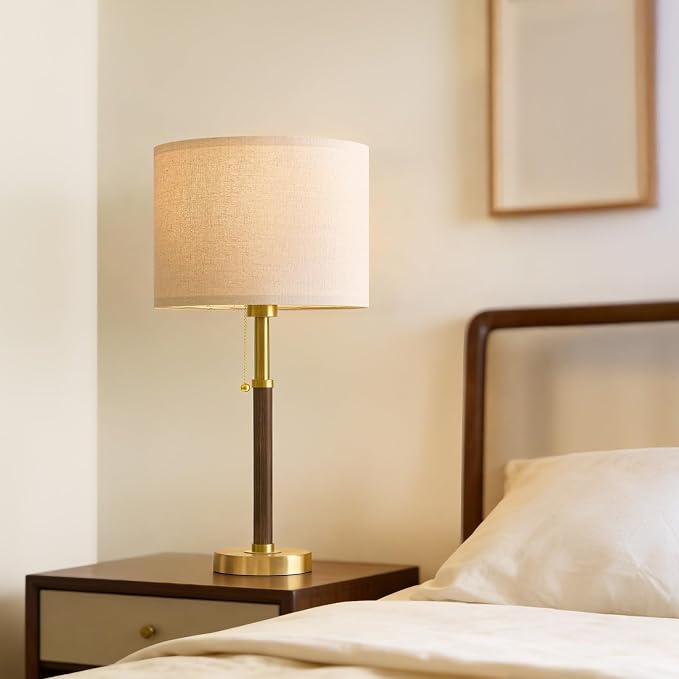 Wood Table Lamps 22" Mid Century Modern Lamps for Bedroom Living Room Lamps | Pull Chain Lamps Set of 2, Walnut Mcm Bedside Lamps for Night Stands, Vintage Small Side Table Lamps Buffet Nursery Decor - Image 6