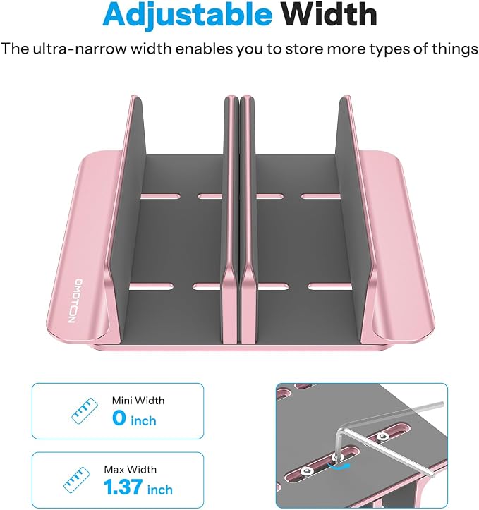 OMOTON 3-Slot Multiple Vertical Laptop Stand, Fits MacBook, Rosegold | Adjustable Width 0-1.38", Aluminum Office Space-Saving for Desk, Fits MacBook/Book/iPad Up to 17.3in - Image 2