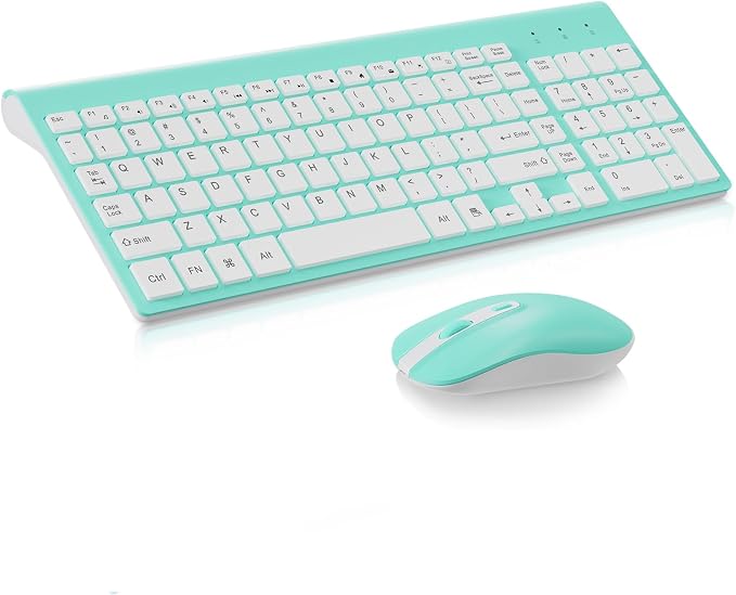 cimetech Wireless Keyboard and Mouse Combo - Blue White | Compact quite scissor-switch keyboard with optical mouse, includes USB-A Nano Receiver, for Computer,Mac,Laptop,PC,Windows by cimetech