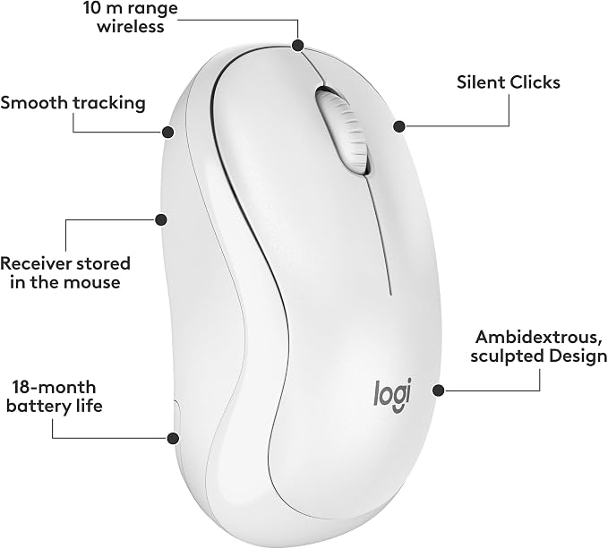 Logitech MK295 Full Size Silent Wireless Keyboard Mouse Combo - Off White | Full size keyboard with SilentTouch technology, compact ambidextrous mouse with silent click switches, Windows compatible - Image 6