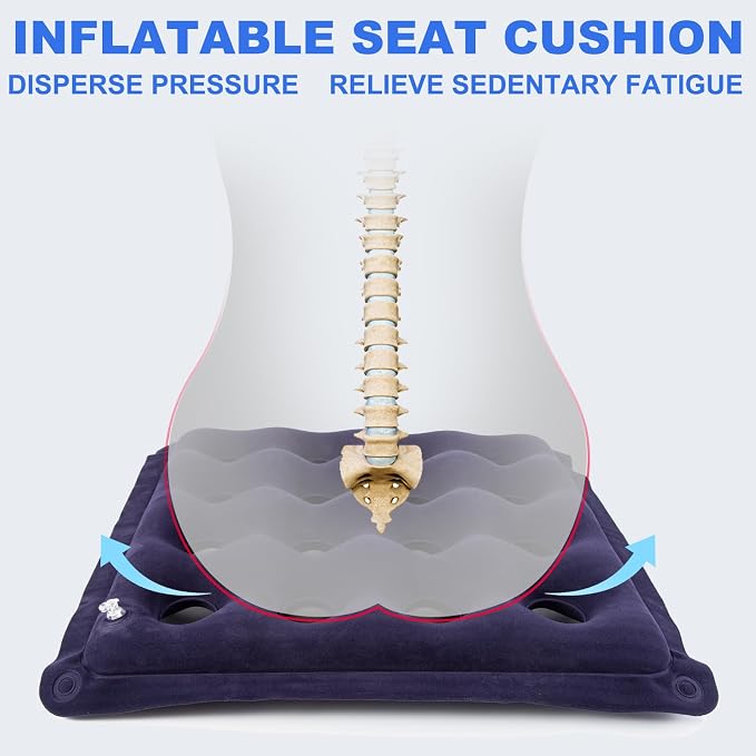 2-Pack Waffle Inflatable Seat Cushions with Pump, 18 Inch Beige 16-Hole Air Cushion for Pressure Relief, Wheelchair, Office Chair, Car Seat & Travel (Navy Blue) - Image 4