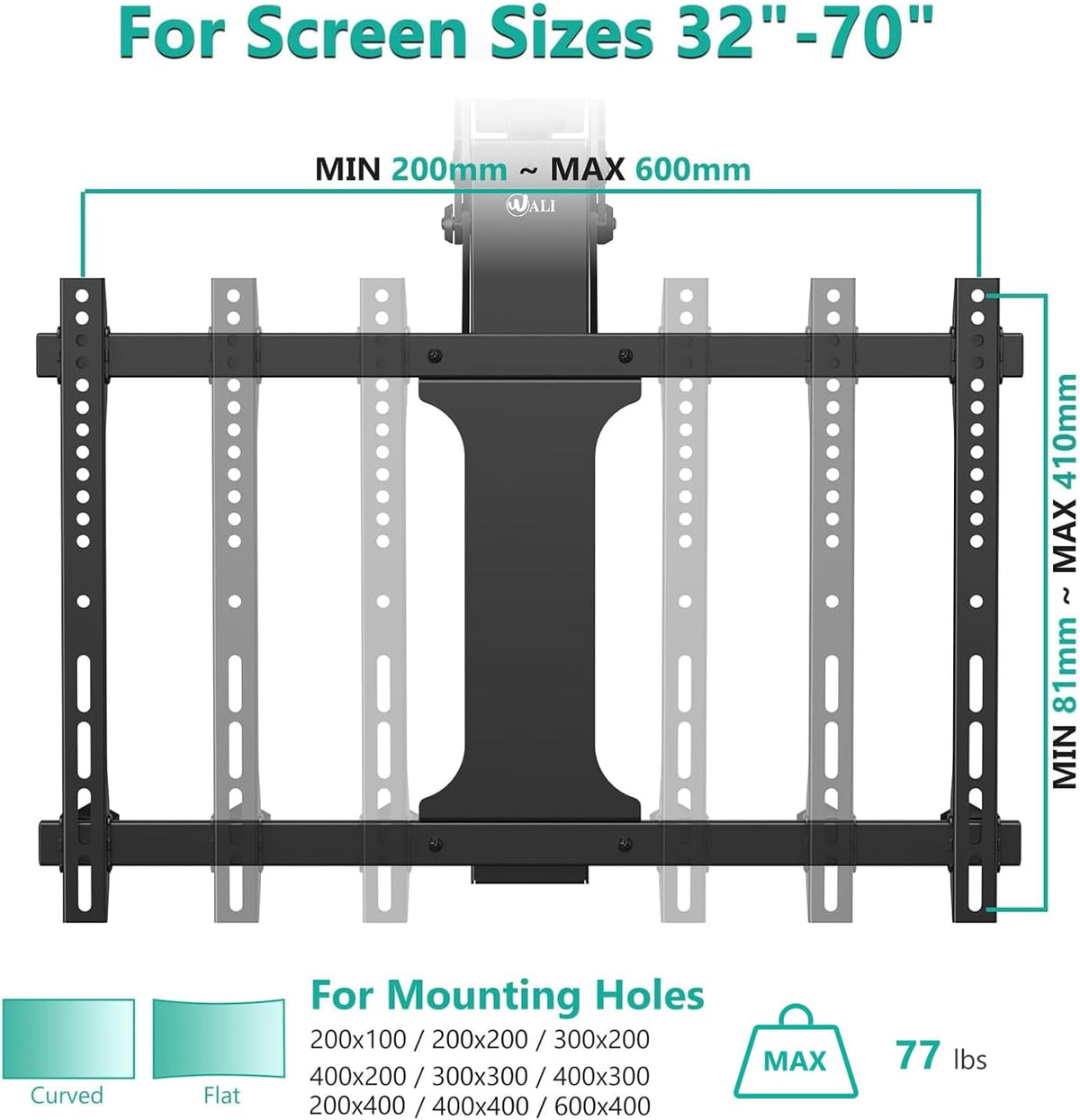 WALI Motorized Ceiling TV Mount for 32-70 inch TVs, Remote and APP Control - Image 2