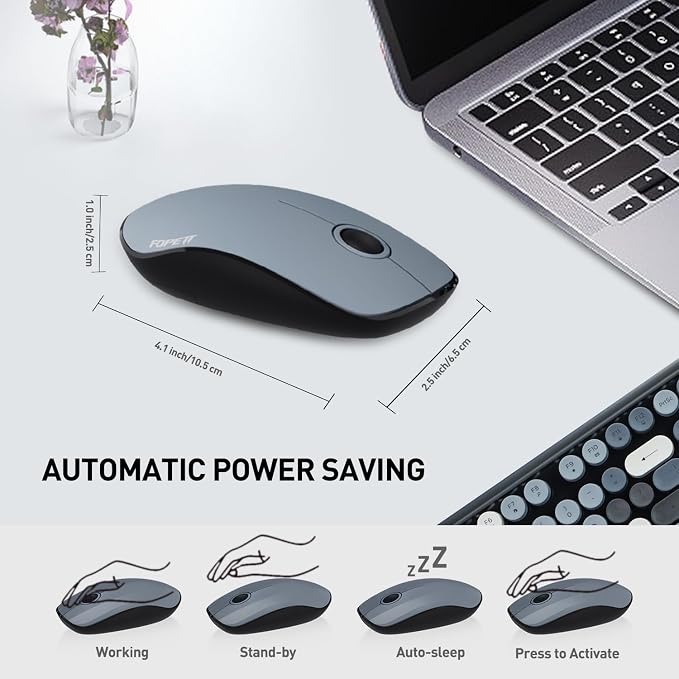2.4GHz Wireless Keyboard and Mouse Set with Switch Button - Full-Size Keyboard - Compatible for Windows/Laptop/PC/Notebook/Smart TV and More - Grey Colorful - Image 5