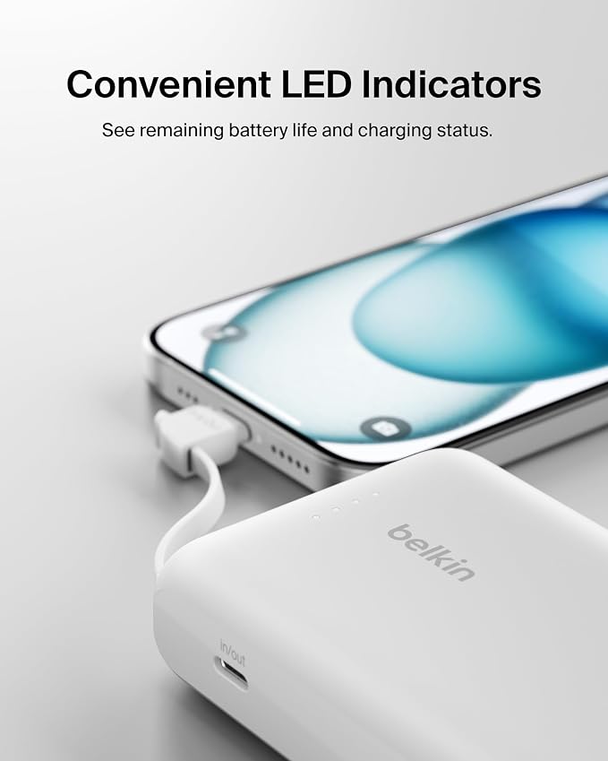 Belkin 10000mAh 20W USB C Power Bank, Portable Charger for iPhone & iPad | Fast Charging, Integrated USB C Cable, Eatra USB C Port, iPhone 17, iPad, Samsung Galaxy S26, Charge 2 Devices - Image 10