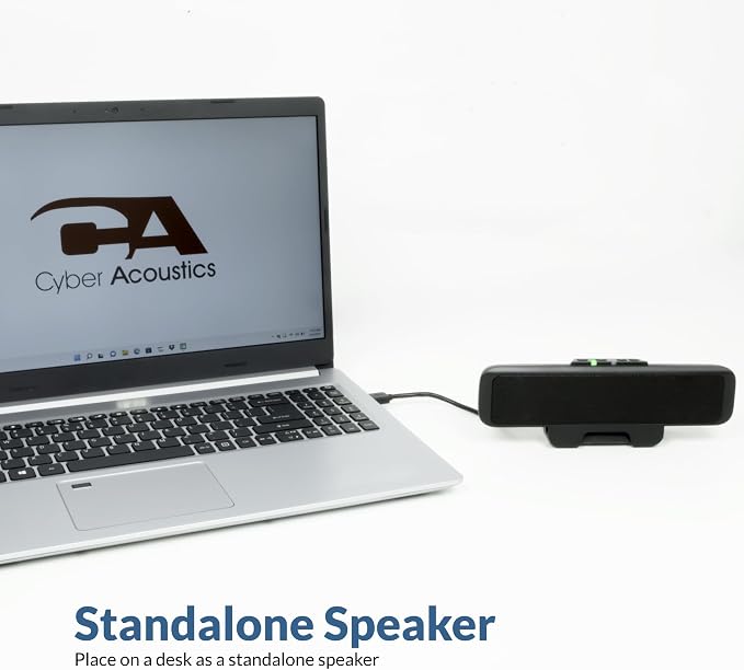 Cyber Acoustics CA-2890 USB Speaker Bar with Clip-On Monitor Mount Design | Compact speaker bar for PC and Mac, Great for Tight Desks, Play and Pause Buttons, LED Status Light, Plug-and-Play Setup - Image 4