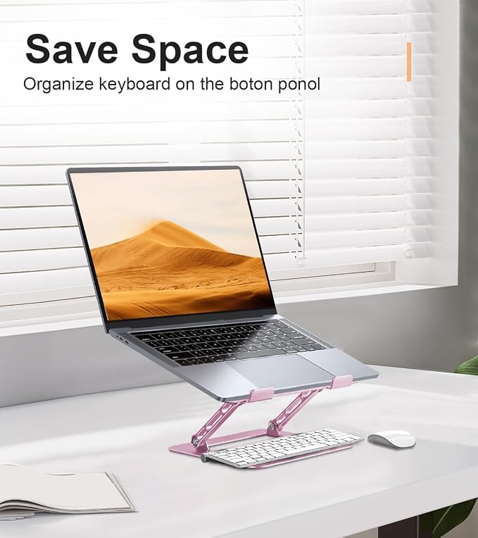 Aoviho Laptop Stand Holder, Adjustable Desk Laptop Riser, Foldable Notebook Computer Stands for MacBook Air Pro HP Lenovo Dell Samsung Chromebook, Up to 15.6 inch, Rose Gold - Image 3