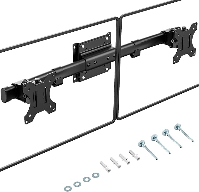 PUTORSEN Dual Monitor Wall Mount, Horizontal Assembly Mount for 2 Monitor Screens up to 27 inches,Max. 10kg, VESA 75x75/100x100mm by PUTORSEN