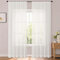 Ivory Sheer Curtains 96 Inches Long 2 Panels for Living Room 52" W | Elegant Airy Sheer Curtain for Bedroom, Light Filtering Window Treatments, Rod Pocket, 2pcs Each 52" Width x 96" Long by OWENIE