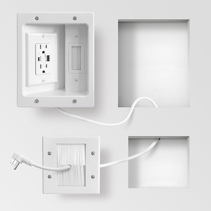 in-Wall Cable Management Kit TV Cord Hider for Wall Dual USB A&C | Hide TV Cords for Wall Mounted TV, USB-A/C Ports, 9ft Cord & Hole Saw Cutter for Home Theater Setup TV Outlet Wall Kit by GEVINFA