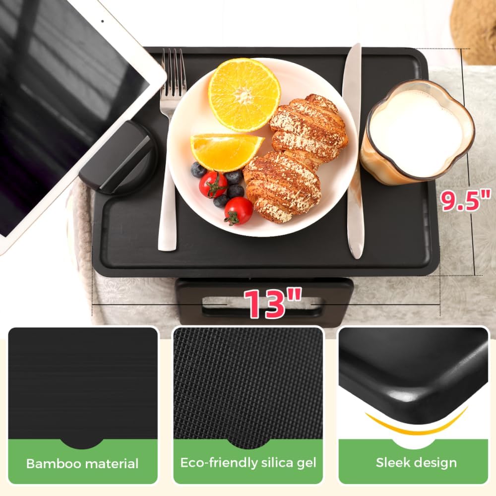 Couch Arm Tray Table Sofa Arm Clip, Armrest Tray Table Suitable for Home Drinks/Fast Food/Fruit Etc, Large Size Multi-Function Black(360° Rotating Stand A) - Image 5