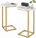 C Shaped End Table, Oval Couch Side Tables for Living Room, Sofa End Table with Metal Frame, Small Wooden Snack Table for Bedroom, Small Spaces, Easy Assembly 2Pcs(Whlite+Gold) by Katrawu