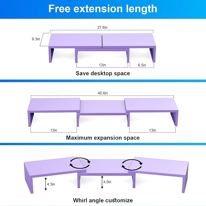 Desk Organizers and Accessories, Dual Monitor Stand Riser, Monitor Desk Shelf for Desktop Organization (Purple) - Image 5