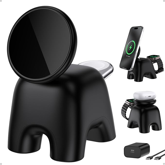 Magnetic Wireless Charging Station, Charger Stand for iPhone Apple Watch | 2026 2 in 1 Foldable Charger Stand 15W for iPhone 17 16 15 14 13 12 Pro Max, 5W for Apple Watch&Airpods, 30W Adapter included by AOK-AOK