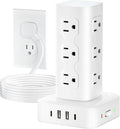 Power Strip Tower Surge Protector(2000J), Flat Plug Charging Station Tower with 12 AC Outlets & 4 USB Ports(2 USB C), 6FT Extension Cord for Home Office Dorm, White by olcorife