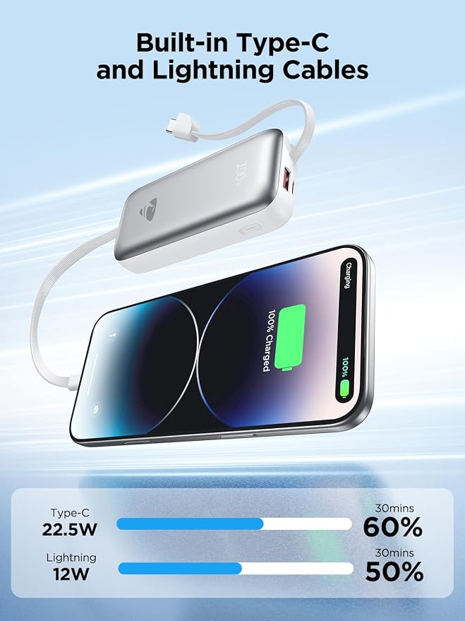 Portable Charger, Power Bank Fast Charging 10000mAh Battery Pack Charger Portable with Built in Cables Travel Essential Portable Power Bank for iPhone 17 16 15 14 13 Samsung Galaxy S24 S23(1Pack) - Image 4