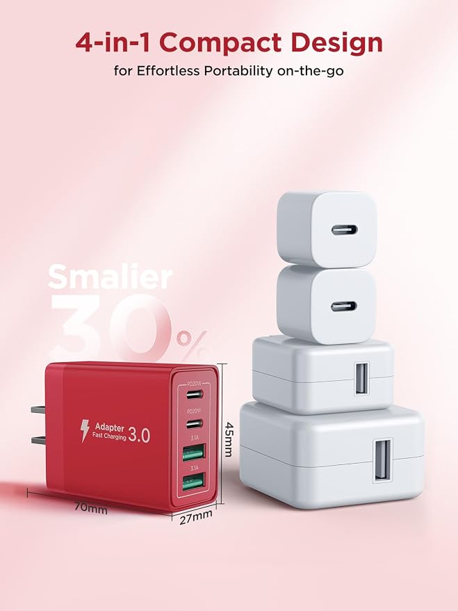 [2-Pack] USB C Charger Block, 40W Fast Charging Block Type C Charging Block 4-Port Dual Port PD+QC Wall Charger Head Cube for iPhone 17 16 15 14 13 12 11 Pro Max XS, iPad - Image 5
