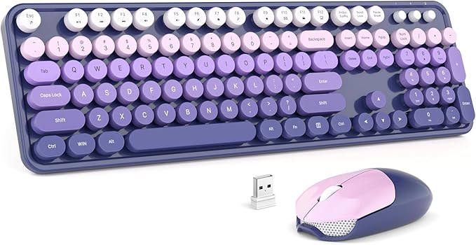 MOFII Wireless Keyboard and Mouse Combo, 2.4GHz Retro Typewriter Keyboard Full Size, Cute Wireless Mice, USB Dongle Plug and Play, for Laptop, PC, Desktop, Windows (Purple Gradient Color) by MOFII