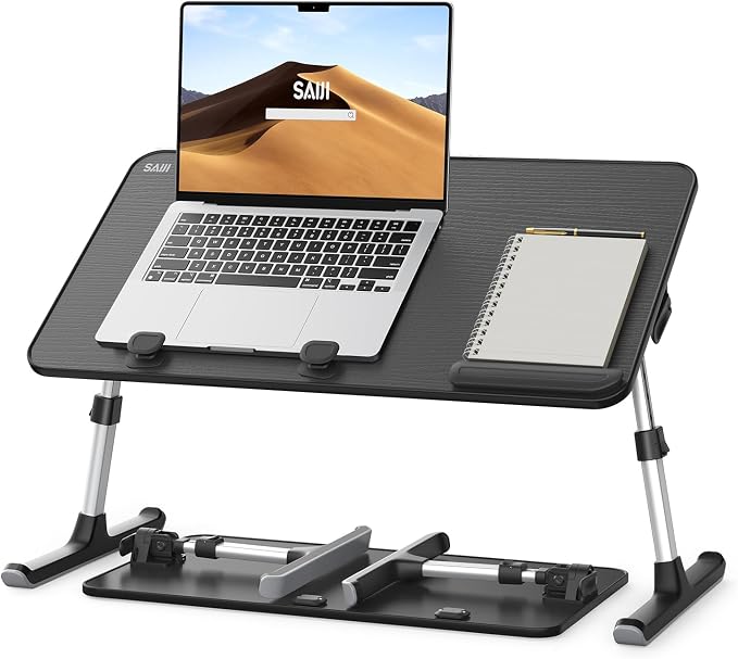 Laptop Desk for Bed, SAIJI Lap Desks Bed Trays for Eating Writing | 5 Heights, 4 Angles, Stable Folding Table for Bed Sofa Desk, Suitable for Laptops up to 17 Inches (60 x 33 cm Black) by SAIJI
