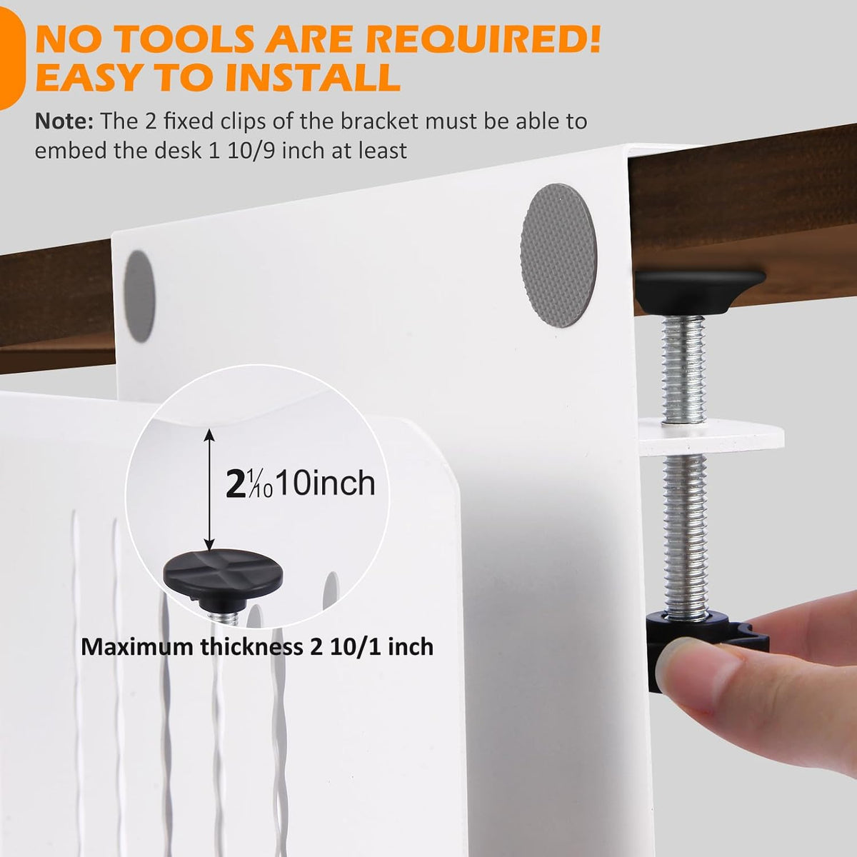 Desk Side Storage, Under Desk Laptop Mount, Table Side Hanging File Organizer, No Drill Clamp On Cable Management Tray, Laptop Holder with Magnetic Pen Holder for Office and Home - Image 6
