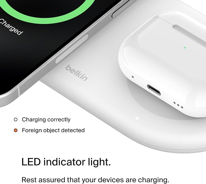 Belkin Qi2 15W 2 in 1 Wireless Charging Pad with USB-C Port | MagSafe compatible, iPhone 16/15 Series, Samsung Galaxy S25 Series, AirPods, extra USB-C port, Magnetic - Image 6