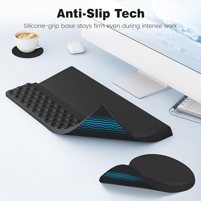 Ospelelf Ergonomic Mouse Pad and Keyboard Stand Wrist Rest Set, Memory Foam Comfort, Pain Relief for Typing, Office Desk Accessories, Black - Image 5