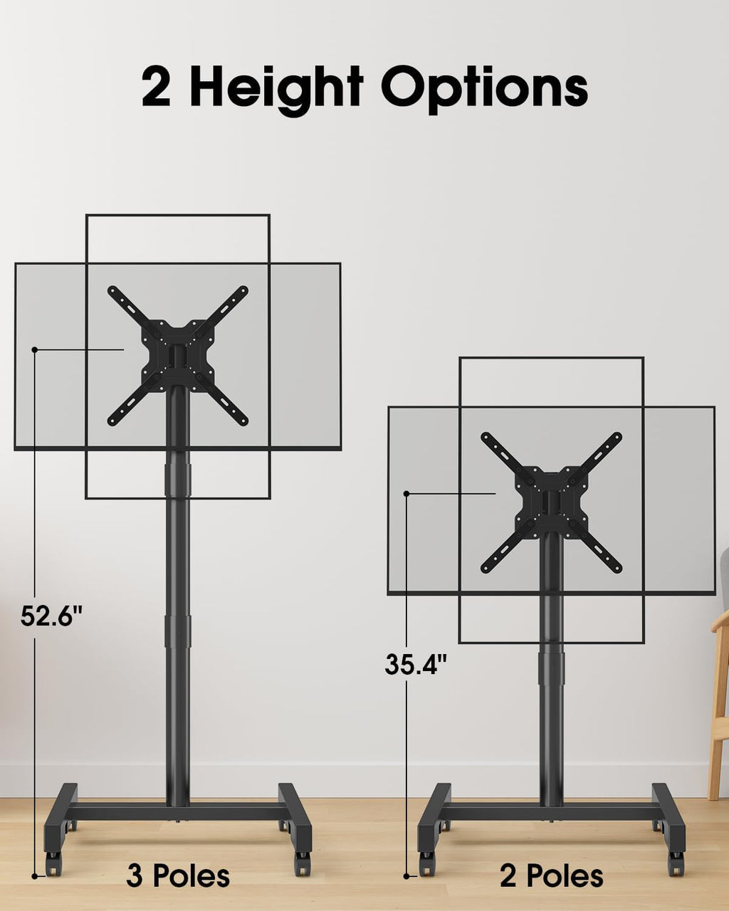 Rolling TV Stand for 13-65 Inch TVs/Screens, Sturdy 50mm Support Pole - Image 6