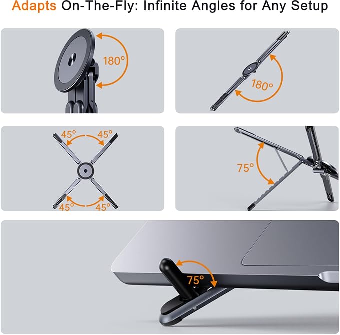 4-in-1 Foldable Laptop Stand, Portable Magnetic Phone Holder | N55 Magnets MagSafe Compatible, Pocket-Sized Tripod Handle for MacBook, iPad, Travel & Vlog, Adjustable Ergonomic View Mount - Image 7
