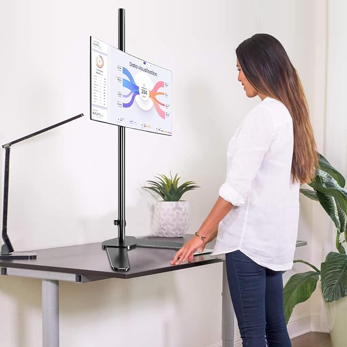 Pholiten Single Tall Monitor Mount with 47 inch Pole,Floor Computer Stand | Extra Long Free-Standing Monitor Mount, Support 13 to 27 inch Screen, 22lbs - Image 2