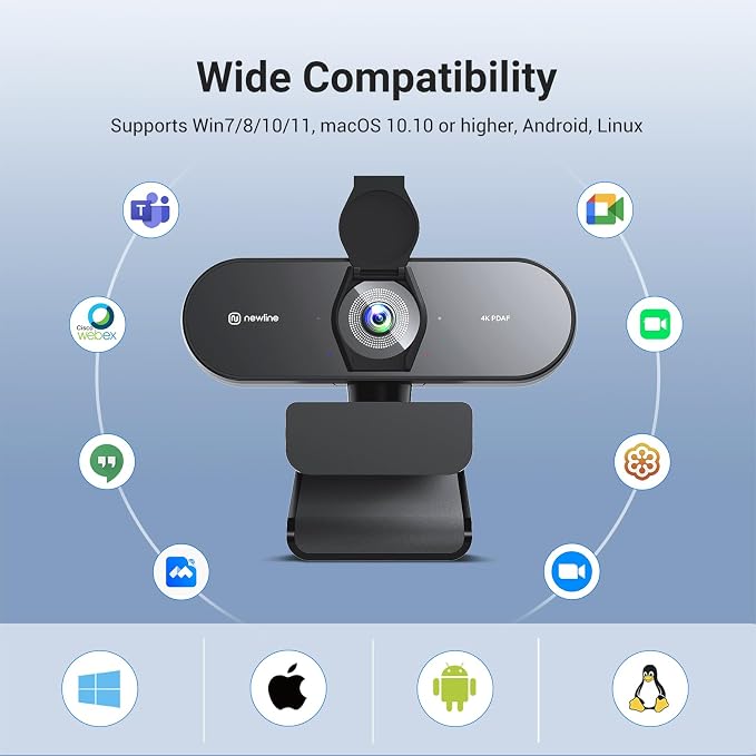 N newline 4K Webcam for PC with PDAF Autofocus, Privacy Cover, Dual Microphones, 4K@30FPS & 1080P@60FPS, Auto Light Correction, Plug & Play USB Camera for Laptop, Mac & Desktop, Streaming - Image 8