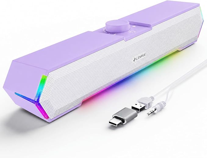 LENRUE G11 Computer Speakers for Desktop, Touch Lights PC Speakers with Surge Clear Sound, USB C/USB Powered, AUX Audio for Computer Desktop PC Laptop Desk (Purple) by LENRUE