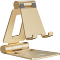 Nulaxy Full Aluminum Dual Folding Cell Phone Stand for Desk, Gold | Height Angle Adjustable, Portable, Anti-Slip Base, Fits 18mm Thick Case Smartphone, Nintendo Switch Desk Essential Accessory by Nulaxy