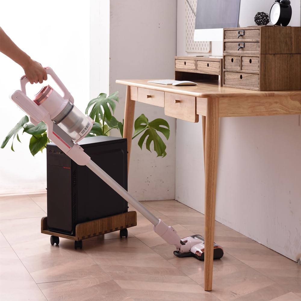 KIRIGEN Wood Computer Tower Stand with Wheels, Rolling PC Cart, Brown - Image 8