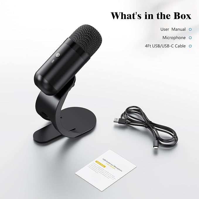 USB Computer Microphone, Podcast Mic Desktop with Mute Button for Recording Streaming, Omnidirectional Condenser, Plug&Play Stand with Volume Control for PC, Laptop, Mac, YouTube - Image 7