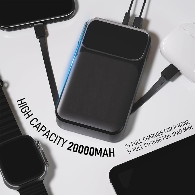 Portable Charger with Wall Plug, 20000mAh Power Bank 22.5W Fast Charging, Built-in Lightning & Type-C Cables for iPhone Samsung Android, 4-in-1 Travel Charger - Image 4