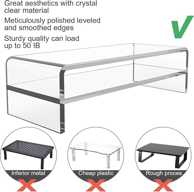 Egchi Acrylic Monitor Stand, 2 Tiers Computer Monitor Riser(20x8x5.5 Inch), Monitor Riser/Computer Stand for Home,Office,Business,PC Desk Stand for Keyboard Storage& Multi-Media Laptop Printer Screen | Computer Stand for Home,Office,Business,PC Desk St... - Image 8