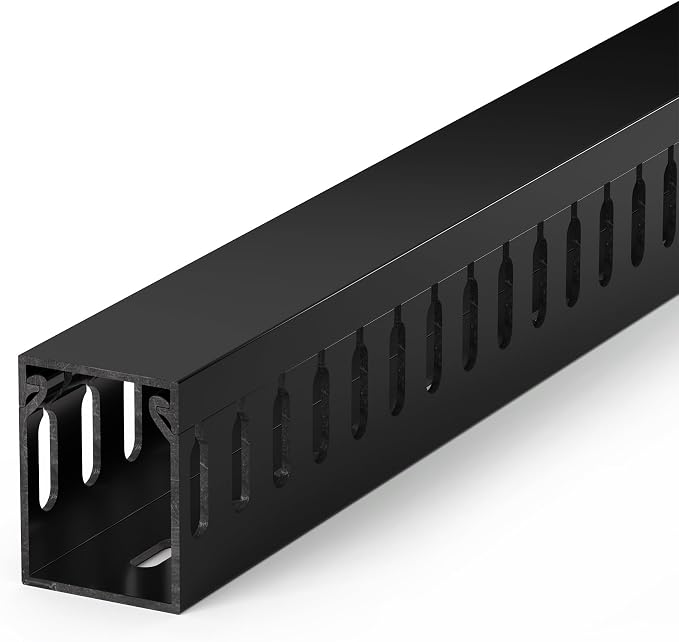1.6"H x 1.2"W Cable Raceway, 6ft Under Desk Wire Management Channel, Black | Slotted Wire Duct, 2 Pack (3 ft Each), Heavy-Duty PVC Cable Management for Server Racks, Network Cables & Electrical Cabinets by ZhiYo