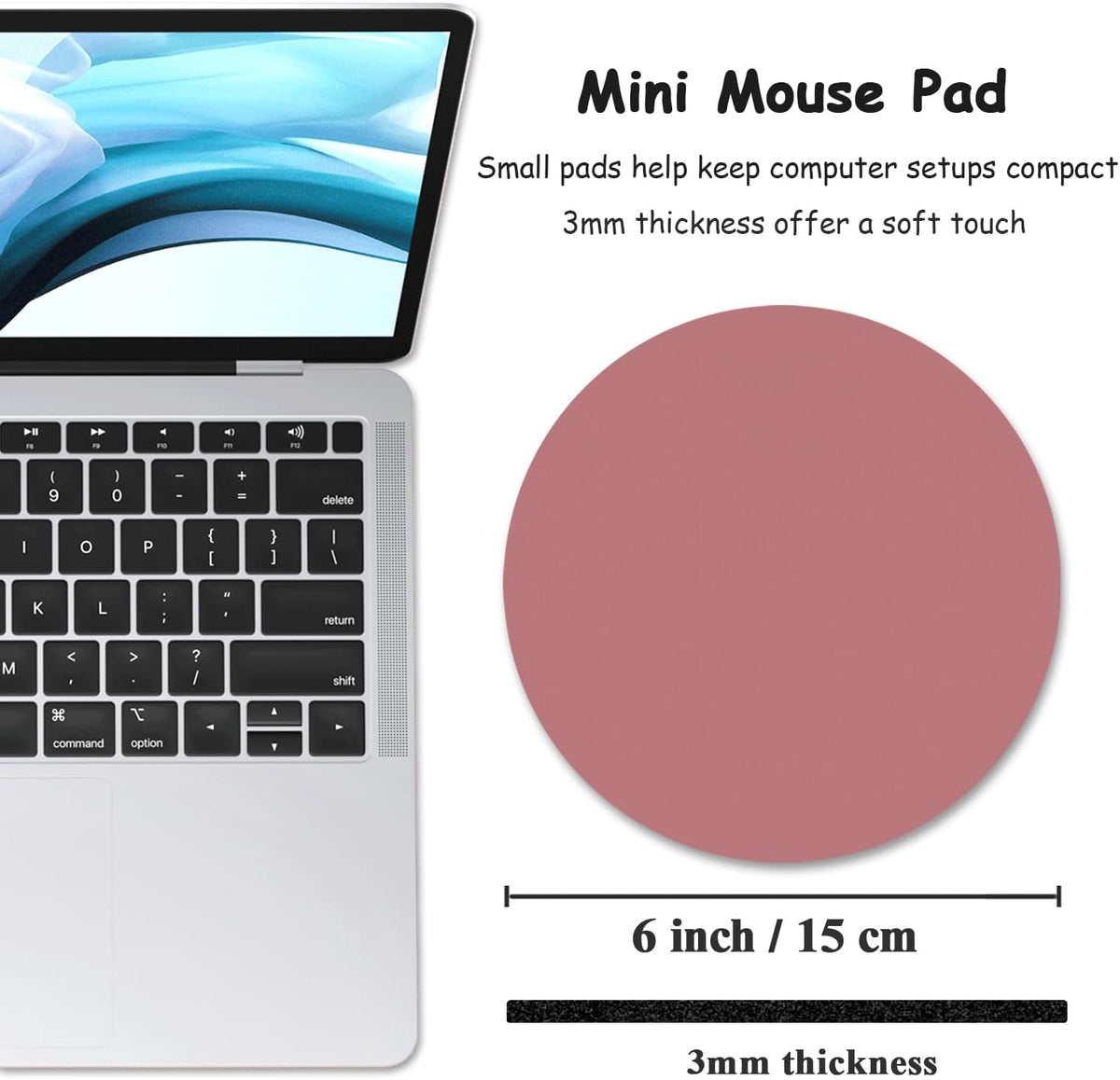 Small Mouse Pad, 6 x 6 Inch Thick Rubber Premium-Textured Non-Slip Portable & Washable Round Mini Mouse Mat for Women Wireless Laptops Keyboard Tray Gaming Work Office,Dark Red - Image 2
