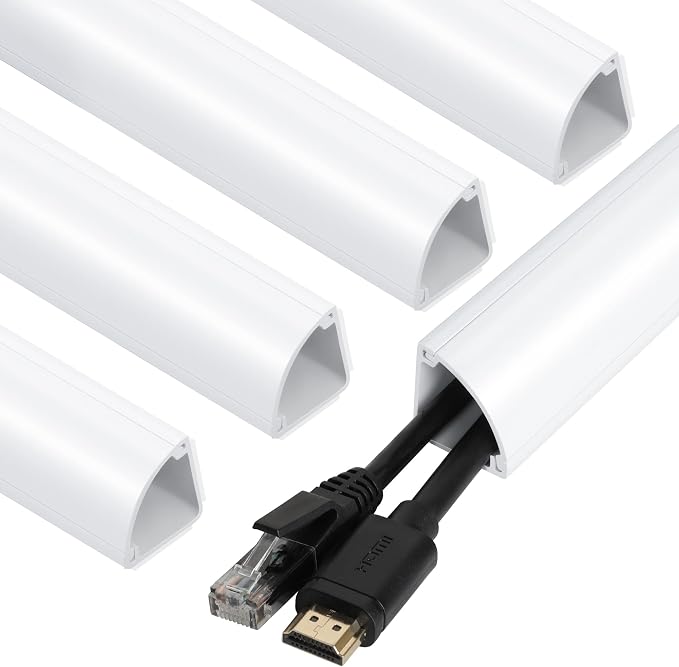 ZhiYo 85in Corner Cable Hider for 3-5 Cords, Wall & Floor Cord Hider White | Self-Adhesive Cable Concealer, 5 Pack (17" Each), Quarter Round Cable Management Raceway for Baseboards & Ceiling Corners by ZhiYo