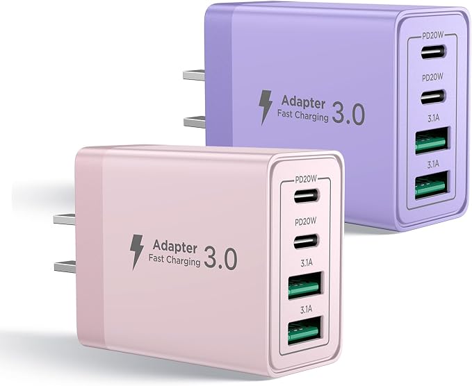 [2-Pack] USB C Charger Block, 4 in 1 USB C Wall Charger PD 3.0 40W Charging Blocks, QC 2A USB Wall Charger for iPhone 17 16 15 14 13 12 Pro Max, iPad, iPod by Aioneus