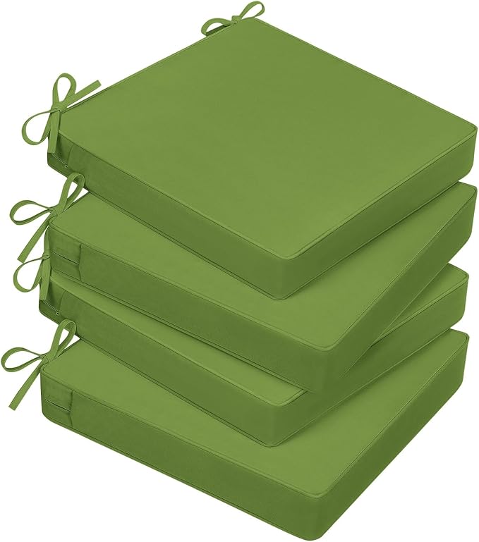 Basic Beyond Outdoor Chair Cushions for Patio Furniture, Waterproof Outdoor Seat Cushions Set of 4 19 x 19, Patio Chair Cushions Set of 4 with Ties and Handle, Grass Green by BasicBeyond