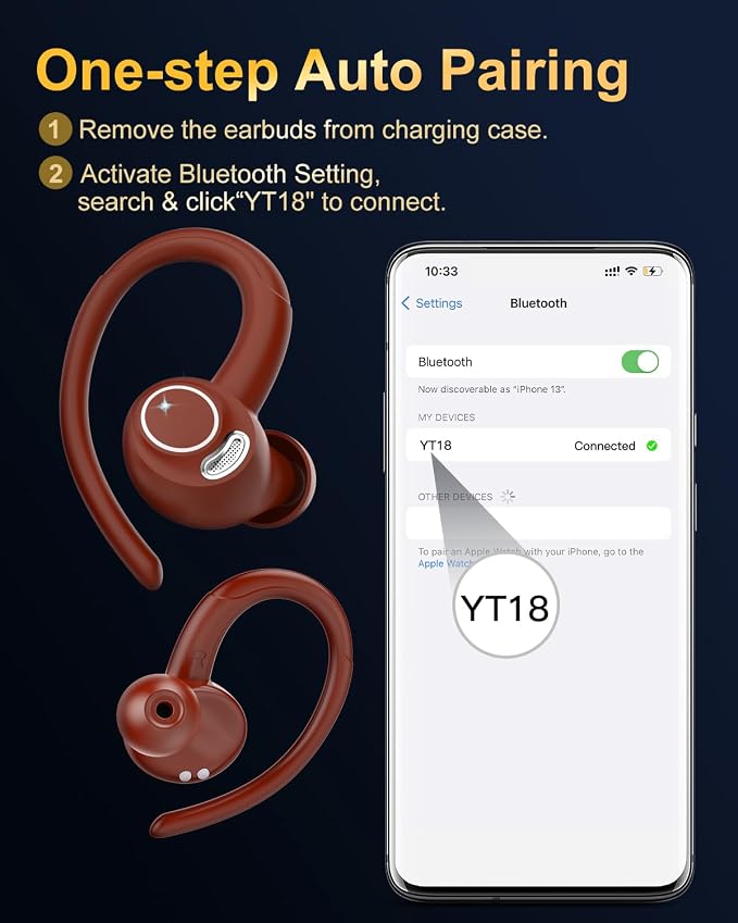 Wireless Earbuds, Bluetooth 5.4 Headphones Sport Over Ear Buds With ENC Mic | Noise Cancelling,48H, Wireless Earphone With Earhooks, Stereo Deep Bass, IP7 Waterproof ear bud for Workout Running,Light Red - Image 5