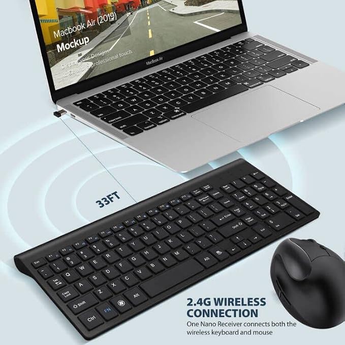 Fonicer 2.4GHz Wireless Vertical Ergonomic Mouse and Keyboard Combo Ultra-Thin Portable Size for PC Desktop Computer Laptop Mac For Students or Small Hands - Image 6