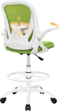 Drafting Chair Tall Office Chair with Flip-up Armrests Executive Ergonomic Computer Standing Desk Chair with Lumbar Support and Adjustable Footrest Ring (Green) by Primy
