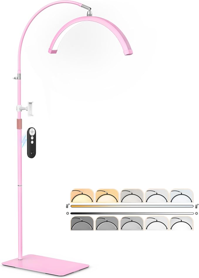 Half Moon Light for Lash Tech, Flexible Lash Lamp with Phone Holder for Eyelash Nail Art Tattoos Skincare, 5 Color Temperatures & Brightness Setting LED Floor Lamp Esthetician Light by Unknown